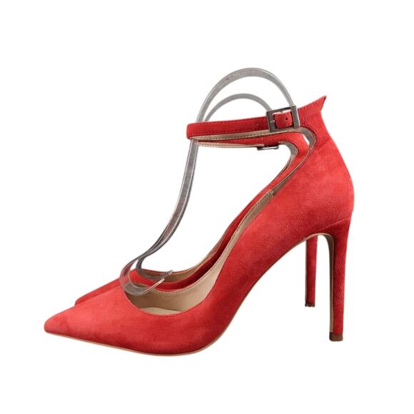 Charles David Shoes Womens 9 Pumps Ankle Strap Suede Red Pointed Toe Formal Sexy - Picture 5 of 16